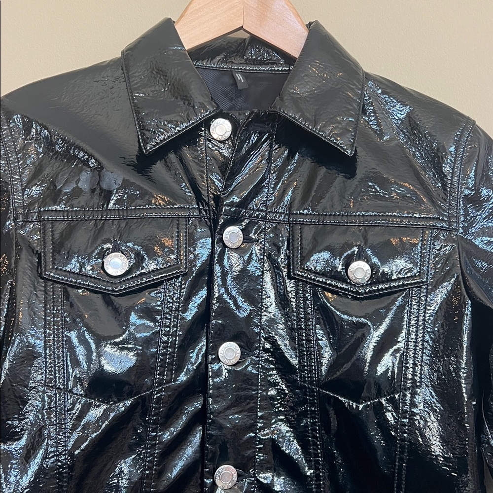 Helmut Lang Glossy Black Jean Jacket Style Jacket Italian Fabric - Picture 2 of 13